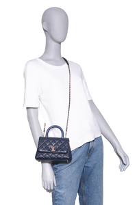 CHANEL MINI COCO TOP HANDLE CAVIAR NAVY GOLD HDWR