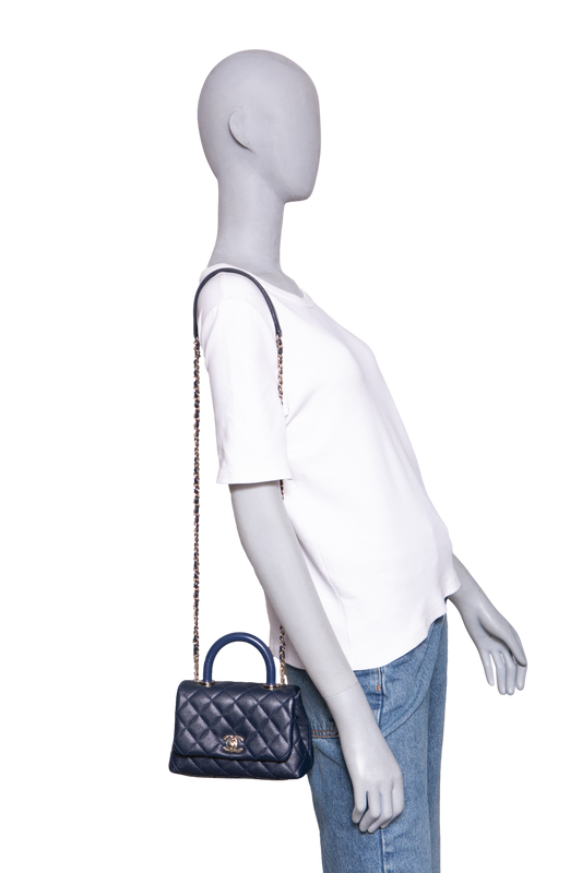 CHANEL MINI COCO TOP HANDLE CAVIAR NAVY GOLD HDWR