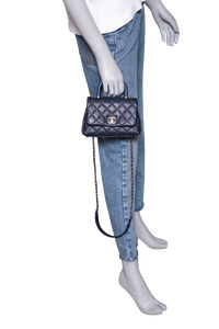 CHANEL MINI COCO TOP HANDLE CAVIAR NAVY GOLD HDWR