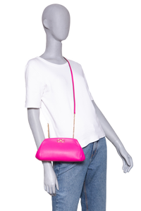 FERRAGAMO GANCINI CLUTCH ON CHAIN CALFSKIN HOT PINK