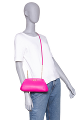 FERRAGAMO GANCINI CLUTCH ON CHAIN CALFSKIN HOT PINK
