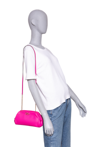 FERRAGAMO GANCINI CLUTCH ON CHAIN CALFSKIN HOT PINK