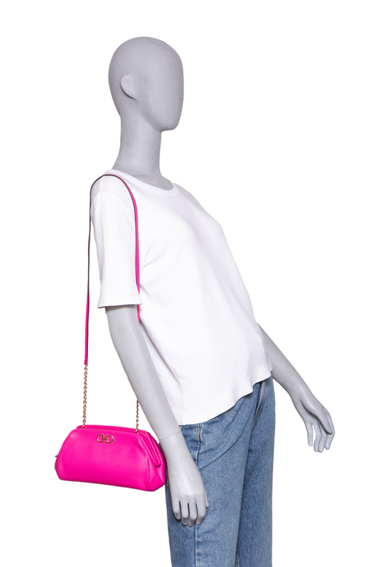 FERRAGAMO GANCINI CLUTCH ON CHAIN CALFSKIN HOT PINK