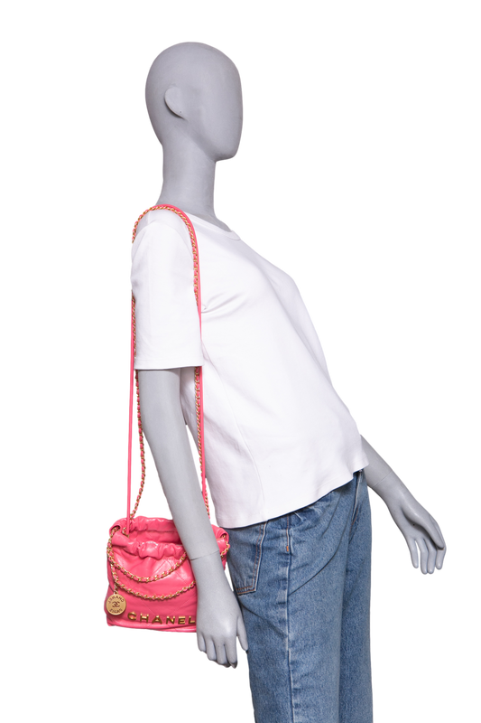 CHANEL 22 MINI HANDBAG SHINY CALFSKIN &  GOLD-TONE METAL PINK