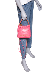 CHANEL 22 MINI HANDBAG SHINY CALFSKIN &  GOLD-TONE METAL PINK
