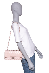 CHANEL CLASSIC DOUBLE FLAP LAMBSKIN ROSE-SILVER HDWR