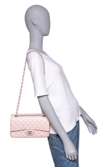 CHANEL CLASSIC DOUBLE FLAP LAMBSKIN ROSE-SILVER HDWR
