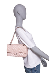 CHANEL CLASSIC DOUBLE FLAP LAMBSKIN ROSE-SILVER HDWR