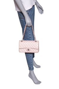 CHANEL CLASSIC DOUBLE FLAP LAMBSKIN ROSE-SILVER HDWR