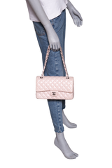 CHANEL CLASSIC DOUBLE FLAP LAMBSKIN ROSE-SILVER HDWR