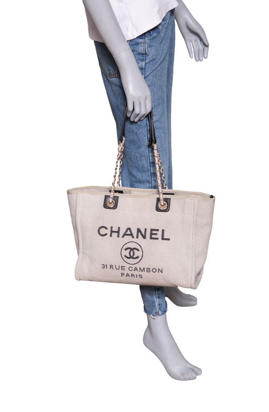 CHANEL SMALL DEAUVILLE CANVAS & BLACK