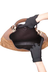 GUCCI B LARGE GG SUEDE BROWN
