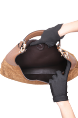 GUCCI B LARGE GG SUEDE BROWN