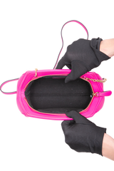 FERRAGAMO GANCINI CLUTCH ON CHAIN CALFSKIN HOT PINK