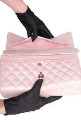 CHANEL CLASSIC DOUBLE FLAP LAMBSKIN ROSE-SILVER HDWR