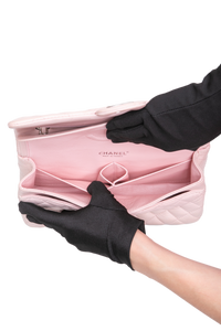CHANEL CLASSIC DOUBLE FLAP LAMBSKIN ROSE-SILVER HDWR