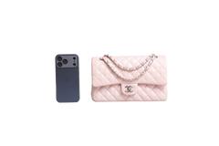 CHANEL CLASSIC DOUBLE FLAP LAMBSKIN ROSE-SILVER HDWR