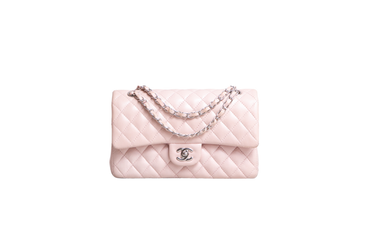 CHANEL CLASSIC DOUBLE FLAP LAMBSKIN ROSE-SILVER HDWR
