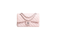 CHANEL CLASSIC DOUBLE FLAP LAMBSKIN ROSE-SILVER HDWR