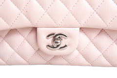 CHANEL CLASSIC DOUBLE FLAP LAMBSKIN ROSE-SILVER HDWR
