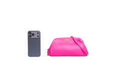 FERRAGAMO GANCINI CLUTCH ON CHAIN CALFSKIN HOT PINK