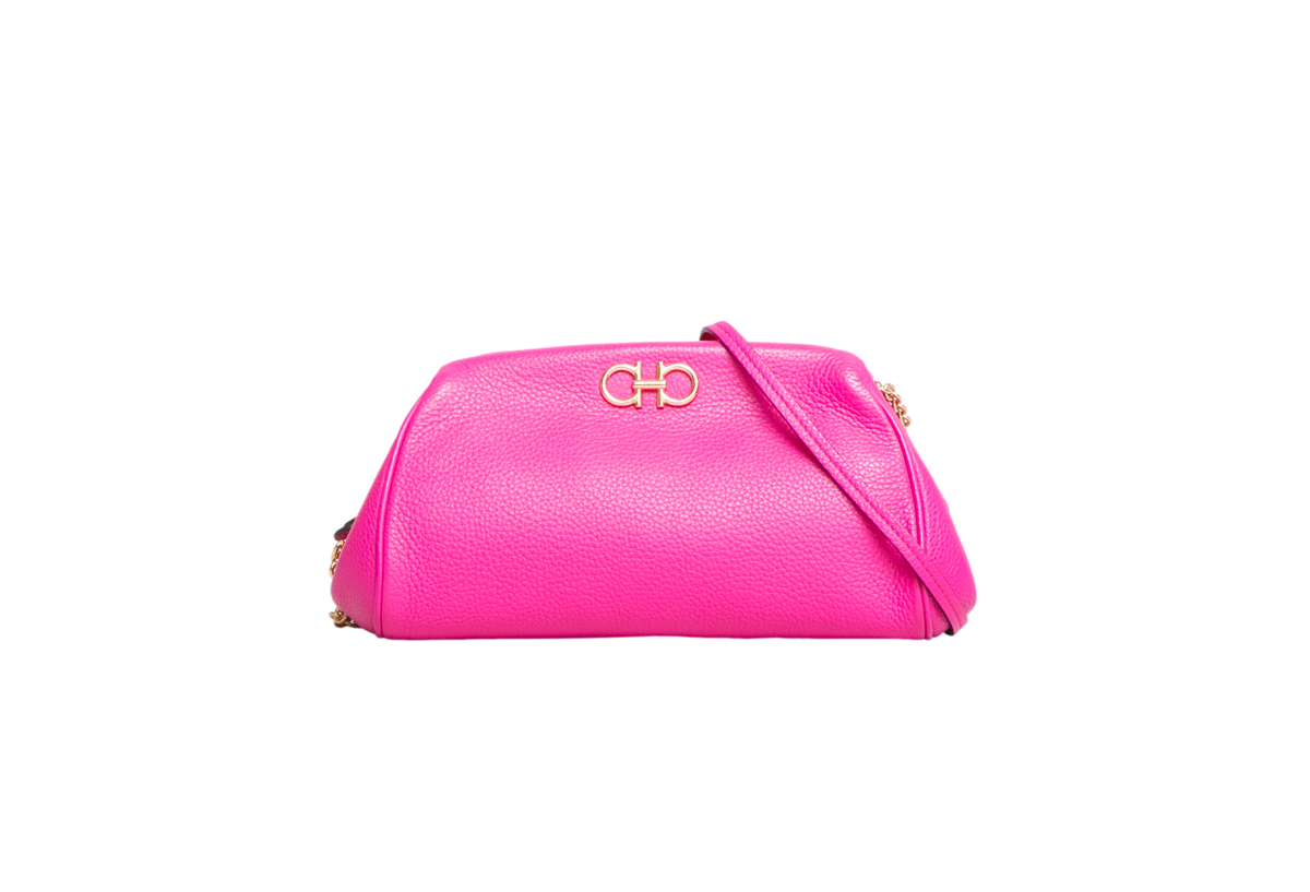 FERRAGAMO GANCINI CLUTCH ON CHAIN CALFSKIN HOT PINK