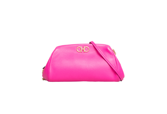 FERRAGAMO GANCINI CLUTCH ON CHAIN CALFSKIN HOT PINK