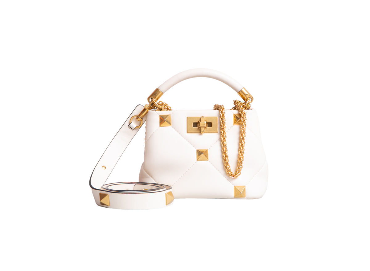 VALENTINO ROMAN STUD TOP HANDLE WHITE