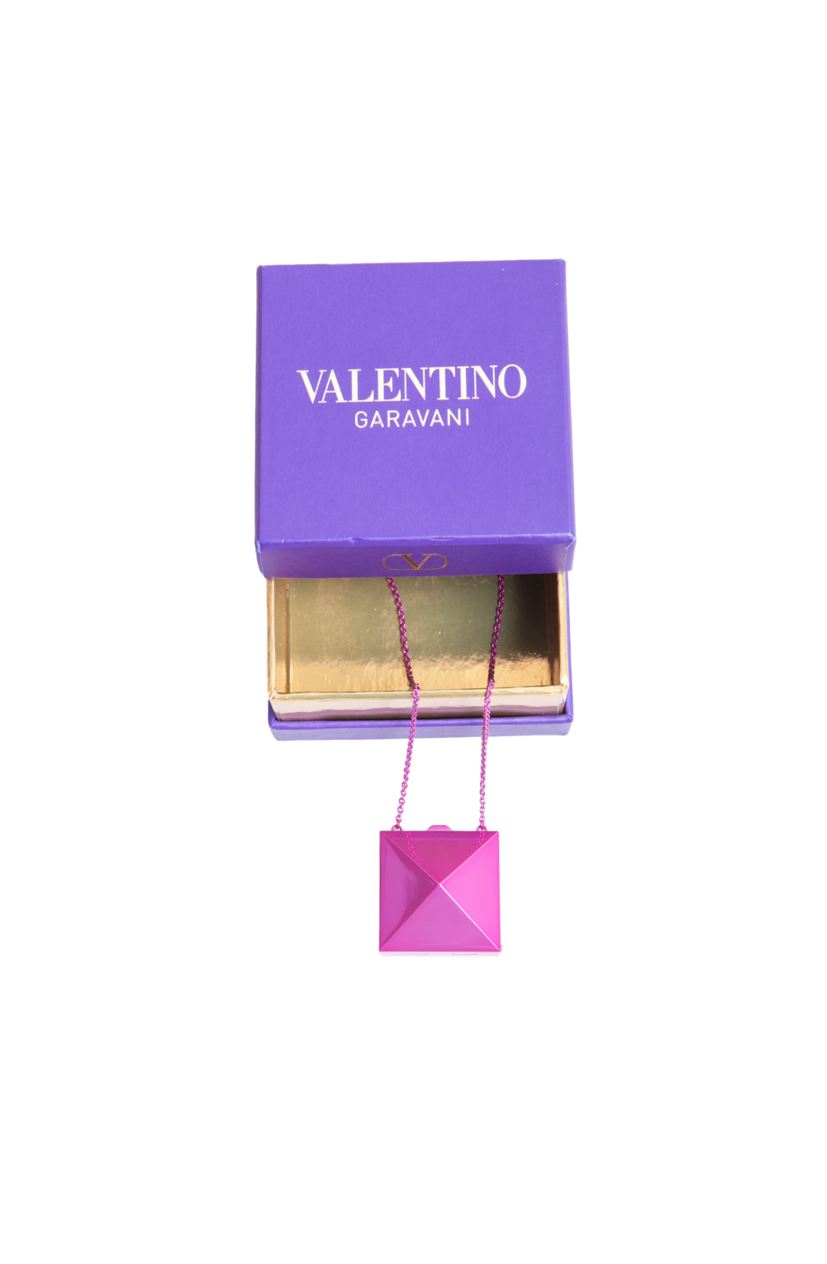 VALENTINO NECKLACE ROCKSTUD MIRROR BOX PENDANT PINK