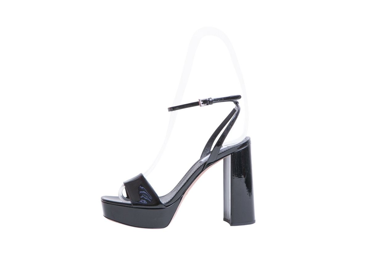 PRADA SANDAL HEELS BLACK PATENT ANKLE - 40 BR