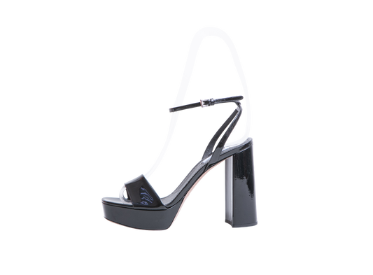 PRADA SANDAL HEELS BLACK PATENT ANKLE - 40 BR