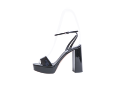 PRADA SANDAL HEELS BLACK PATENT ANKLE - 40 BR