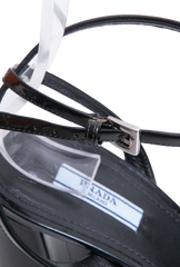 PRADA SANDAL HEELS BLACK PATENT ANKLE - 40 BR