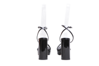 PRADA SANDAL HEELS BLACK PATENT ANKLE - 40 BR