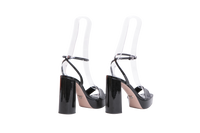 PRADA SANDAL HEELS BLACK PATENT ANKLE - 40 BR