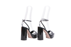 PRADA SANDAL HEELS BLACK PATENT ANKLE - 40 BR