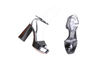 PRADA SANDAL HEELS BLACK PATENT ANKLE - 40 BR