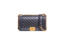 CHANEL BOY MEDIUM LAMBSKIN NAVY-GOLD HDWR