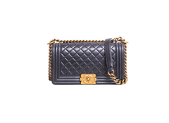 CHANEL BOY MEDIUM LAMBSKIN NAVY-GOLD HDWR