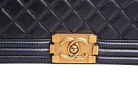 CHANEL BOY MEDIUM LAMBSKIN NAVY-GOLD HDWR
