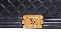 CHANEL BOY MEDIUM LAMBSKIN NAVY-GOLD HDWR