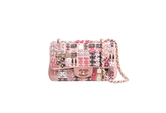 CHANEL CLASSIC ENAMEL SYMBOL CHARM JEWELED FLAP EMBROIDERED LIGHT PINK