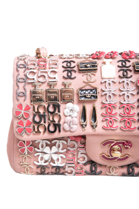 CHANEL CLASSIC ENAMEL SYMBOL CHARM JEWELED FLAP EMBROIDERED LIGHT PINK