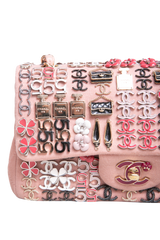 CHANEL CLASSIC ENAMEL SYMBOL CHARM JEWELED FLAP EMBROIDERED LIGHT PINK