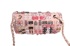 CHANEL CLASSIC ENAMEL SYMBOL CHARM JEWELED FLAP EMBROIDERED LIGHT PINK