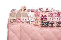 CHANEL CLASSIC ENAMEL SYMBOL CHARM JEWELED FLAP EMBROIDERED LIGHT PINK