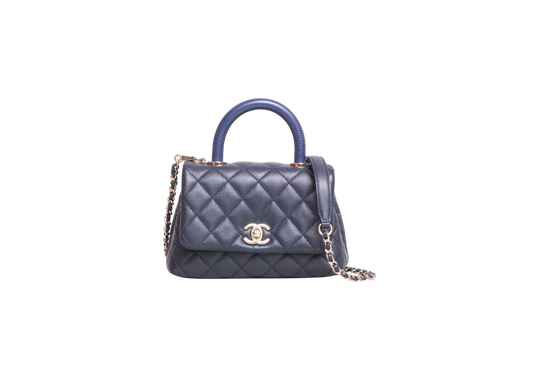 CHANEL MINI COCO TOP HANDLE CAVIAR NAVY GOLD HDWR