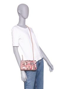CHANEL CLASSIC ENAMEL SYMBOL CHARM JEWELED FLAP EMBROIDERED LIGHT PINK