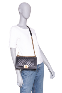 CHANEL BOY MEDIUM LAMBSKIN NAVY-GOLD HDWR