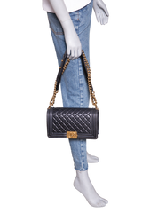 CHANEL BOY MEDIUM LAMBSKIN NAVY-GOLD HDWR